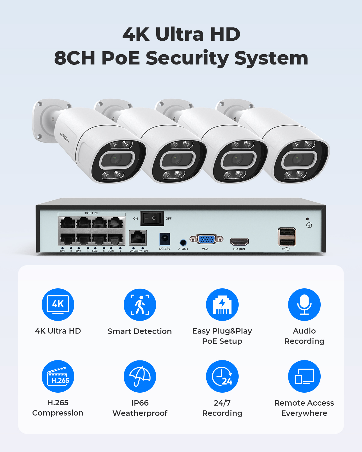 H.View 4K 5Mp 8Mp poe Cctv Sec – обзор и цена Home Security Video